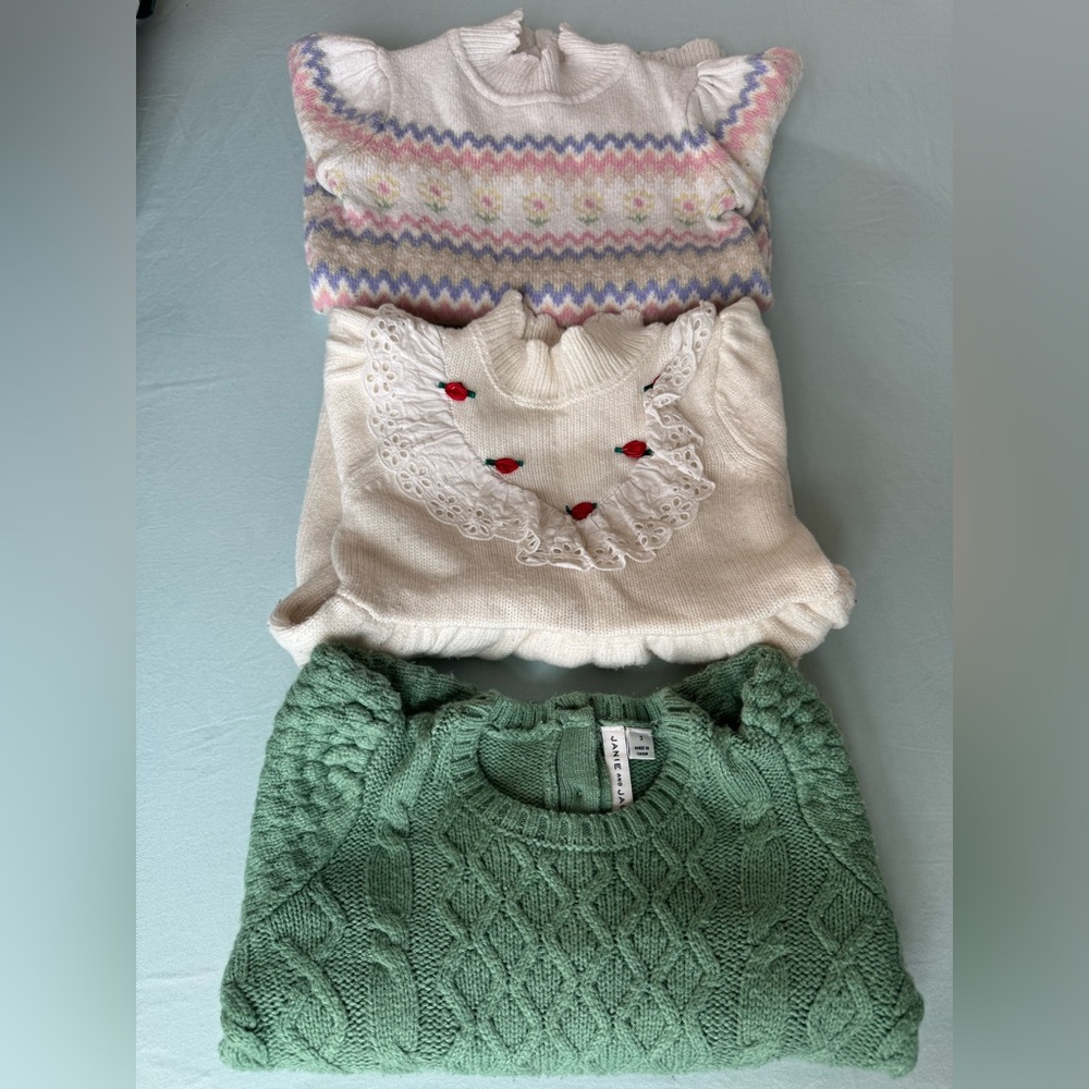 Janie and Jack Winter baby girl sweater(1) and sweater dresses(2). Size- 3T